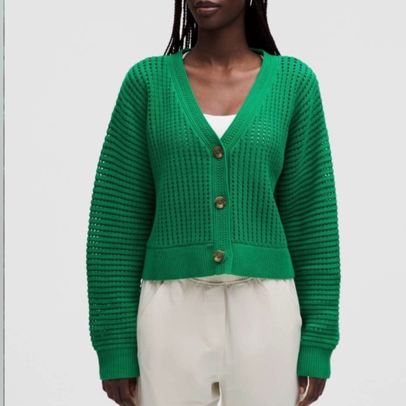 lululemon athletica Sweaters - Lululemon Cotton Crochet Mesh Relaxed-Fit Cardigan